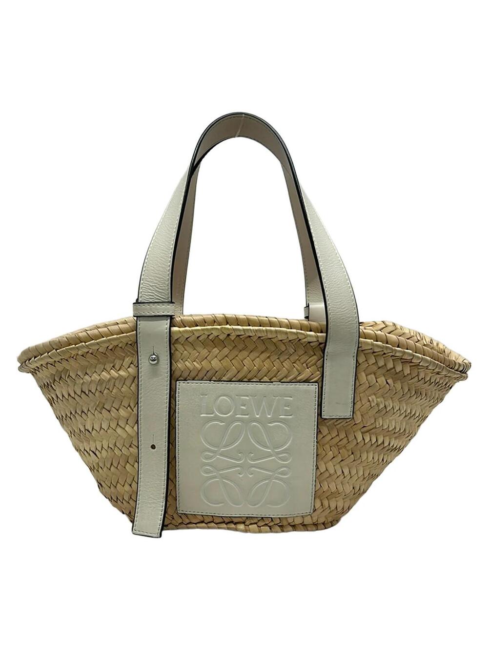 Loewe Basket Beige White Palm Leaf Calf #344952L77B